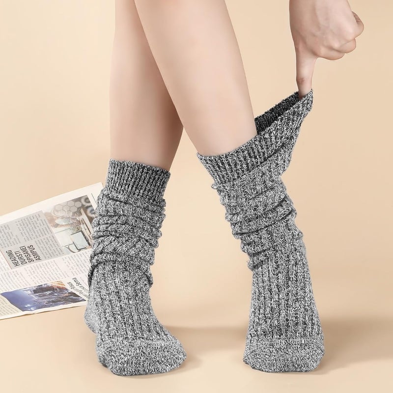 Pleneal 3 Pairs Slouch Scrunch Socks for Women, Long Slouchy Scrunchy Socks, Chunky Knee High Boot Sock - Image 5